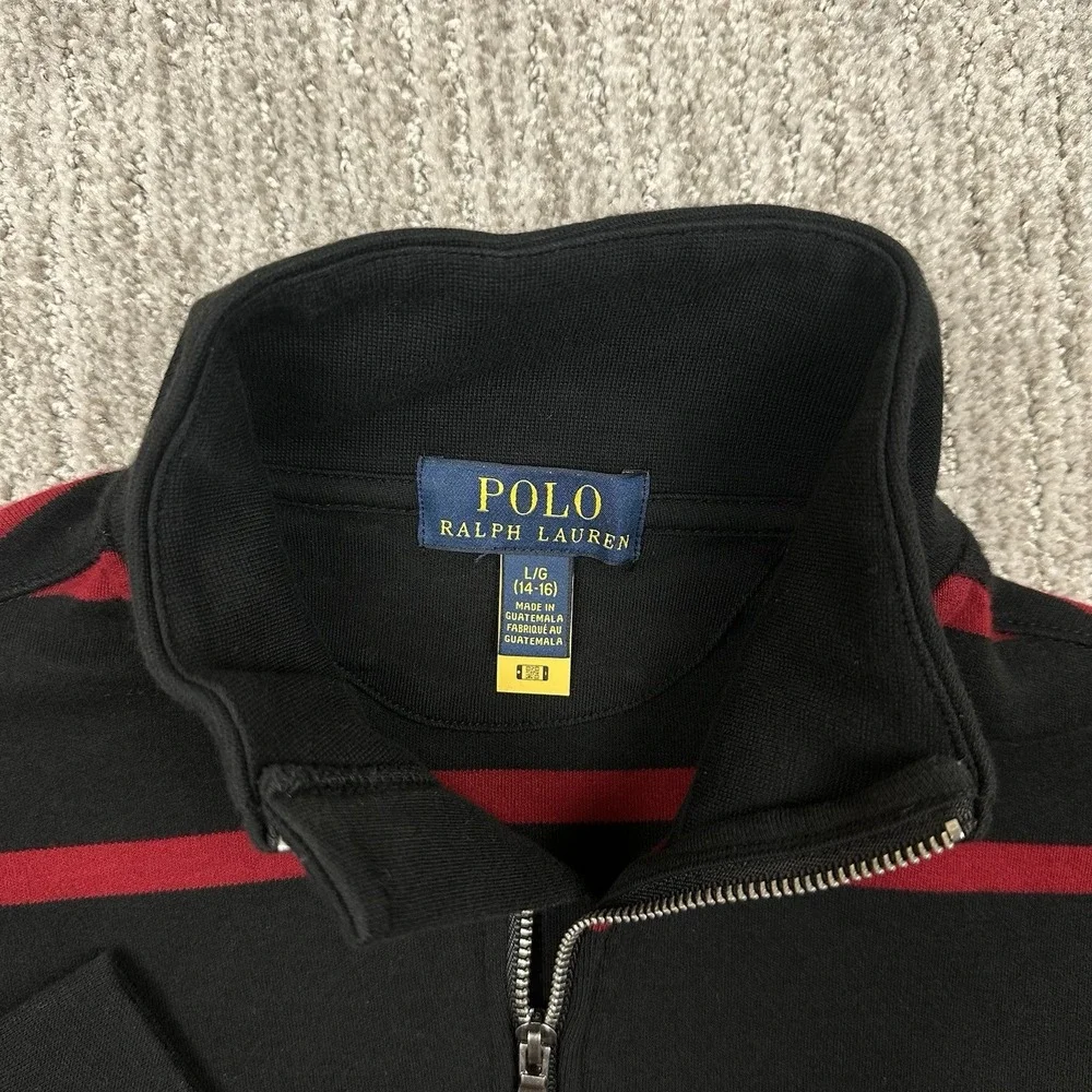 POLO RALPH LAUREN 1/4 Zip Striped Pullover Boys Youth Large (14-16) Green PONY